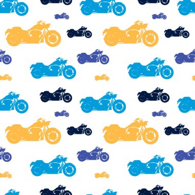 Siluet motorsikletlerin kusursuz deseni, paket kağıdı, duvar kağıdı, kumaş süsü, arka plan, baskı, hediye paketi, defter kapağı, zarf için. Keten tasarımı için takım elbise