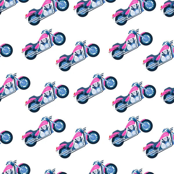 粉红切割机摩托车的无缝图案，用于包装纸、壁纸、面料装饰、背景、礼品包装、笔记本封面、信封等。适合亚麻布设计。阴险的印刷品 — 图库矢量图片