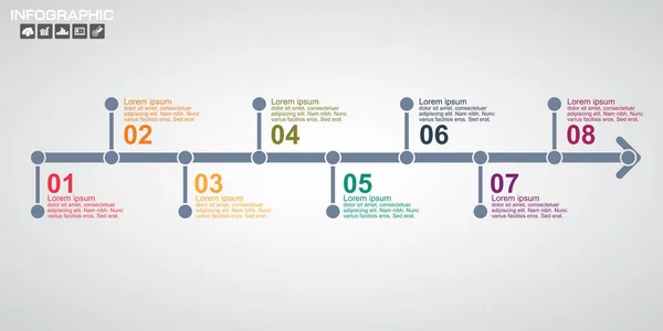 Timeline Infografica Modello Progettazione Con Opzioni Diagramma Processo Vettoriale Eps10 — Vettoriale Stock