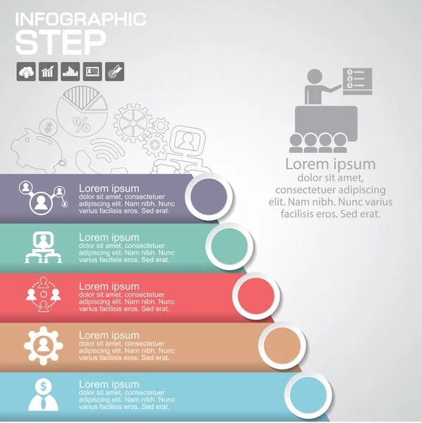 Pasos Elementos Diseño Infográfico Para Negocio Ilustración Vectorial — Vector de stock