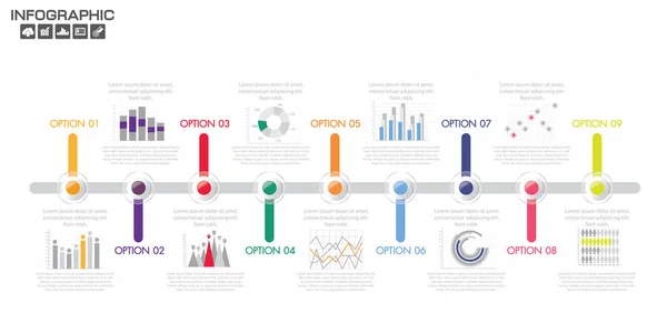 Horionztal Idővonal Infografika Sablon Dátumok Ikonok Szöveg Vektor Eps10 Illusztráció — Stock Vector