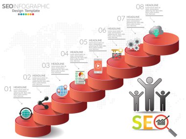 Dijital Pazarlama konsepti. Simgeli bilgi tablosu, iş akışı düzeni, diyagram, rapor, web tasarımı için kullanılabilir.