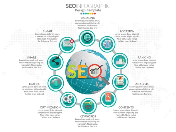 Dijital Pazarlama konsepti. Simgeli bilgi tablosu, iş akışı düzeni, diyagram, rapor, web tasarımı için kullanılabilir.