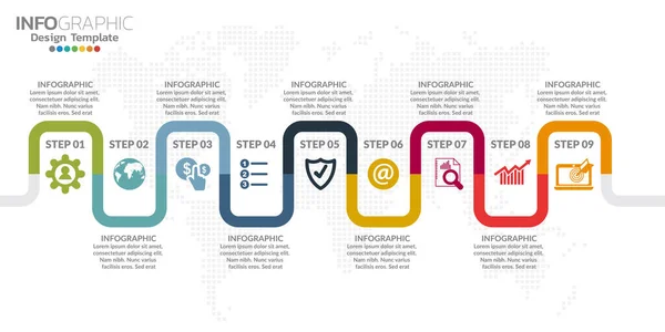 Vektor Infografika Idővonal Tervezési Sablon Ikonok Szöveges Címke — Stock Vector