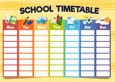 Okul zaman çizelgesi şablonu, haftalık müfredat tasarım şablonu.