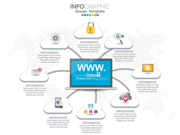 Ensemble Infographies Cloud Avec Éléments Réseau Traitement Données — Image vectorielle