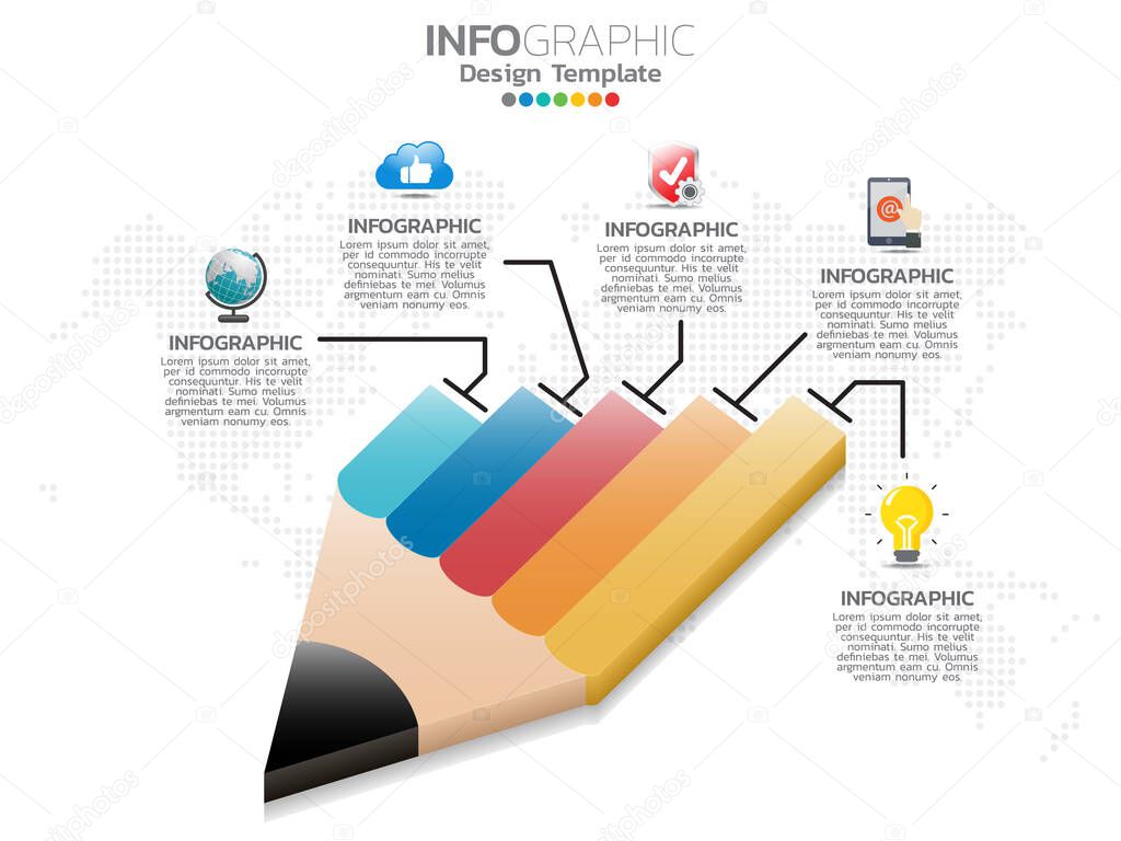 Infographic template design with 5 color options.