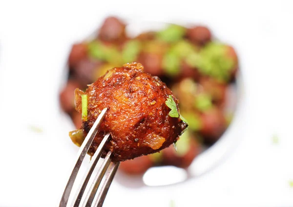 Oblíbené Potraviny Indie Suchá Zelenina Mandžuské Koule Izolované Bílém Pozadí — Stock fotografie