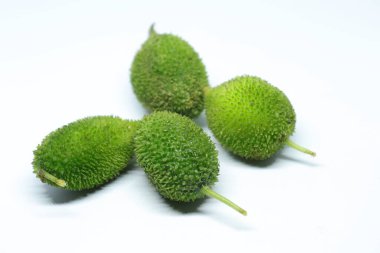 Taze yeşil dikenli su kabağı ya da beyaz arka planda çay kabağı sebzesi