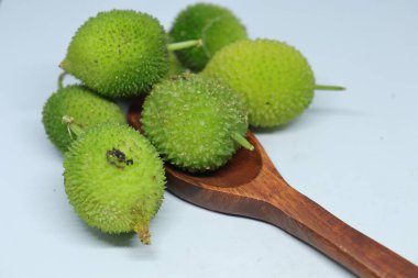 Taze yeşil dikenli su kabağı ya da beyaz arka planda çay kabağı sebzesi