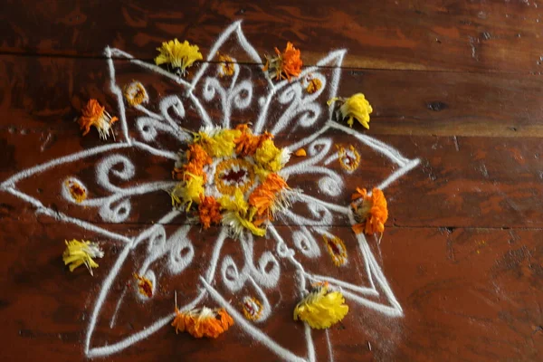 Rangoli India Principalmente Parte Sur India Durante Sankranthi Pongal — Foto de Stock