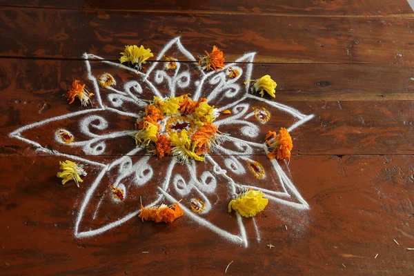 Rangoli India Principalmente Parte Sur India Durante Sankranthi Pongal — Foto de Stock