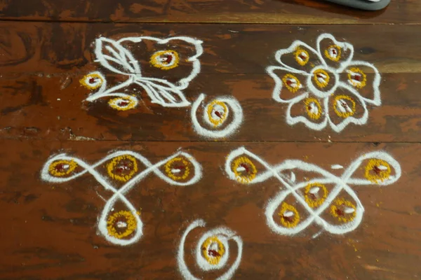 Rangoli Στην Ινδία Κυρίως Στο Νότιο Τμήμα Της Ινδίας Κατά — Φωτογραφία Αρχείου