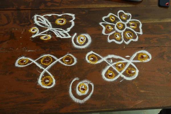 Rangoli Στην Ινδία Κυρίως Στο Νότιο Τμήμα Της Ινδίας Κατά — Φωτογραφία Αρχείου