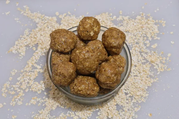 Owies Laddu Lub Ladoo Znany Również Jako Kulki Protein Energy — Zdjęcie stockowe