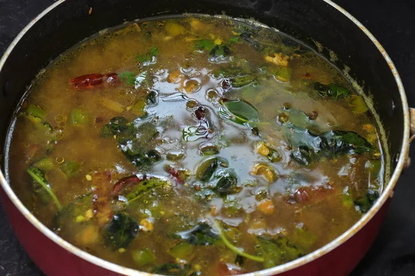 Zuid Indiase Rasam Tamarindesap Gekookt Met Specerijen Tomaat — Stockfoto