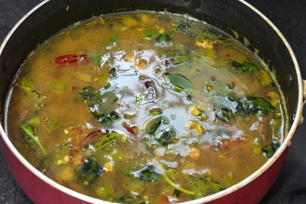 Sydindiska Rasam Tamarindsaft Tillagad Med Kryddor Och Tomat — Stockfoto
