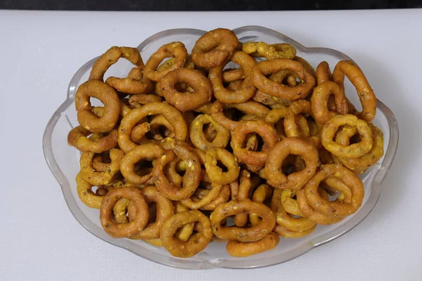 Indian Snack Namkeen Chakodi Heerlijk Witte Achtergrond — Stockfoto