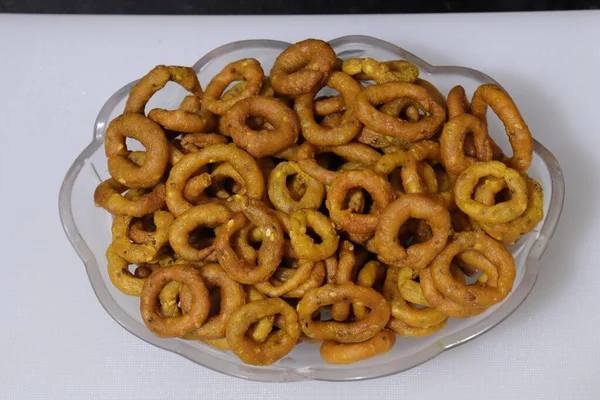 Indian Snack Namkeen Chakodi Läcker Vit Bakgrund — Stockfoto