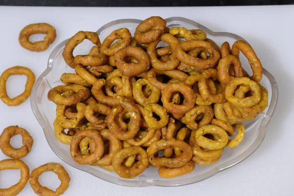 Indian Snack Namkeen Chakodi Läcker Vit Bakgrund — Stockfoto