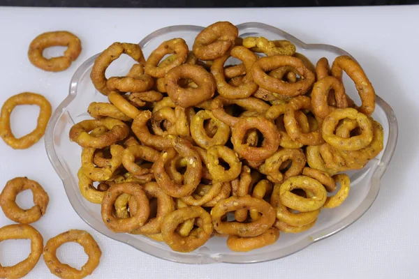 Indian Snack Namkeen Chakodi Heerlijk Witte Achtergrond — Stockfoto