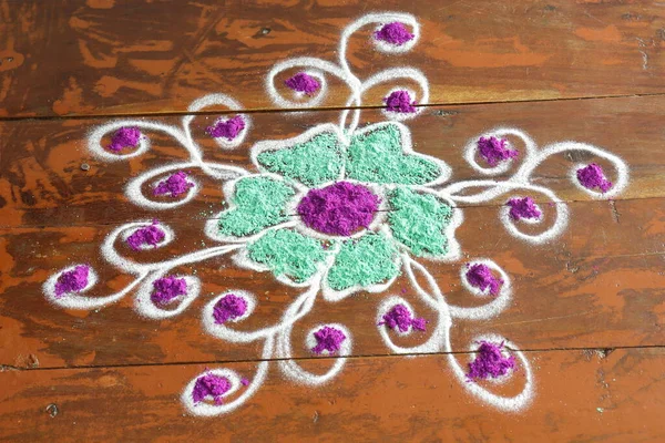 Rangoli India Principalmente Parte Sur India Durante Sankranthi Pongal — Foto de Stock