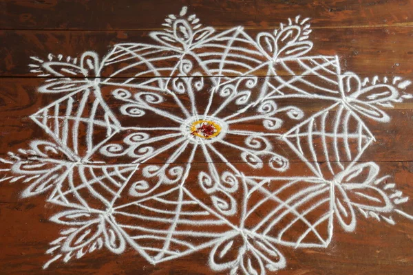 Rangoli Índia Principalmente Parte Sul Índia Durante Sankranthi Pongal — Fotografia de Stock