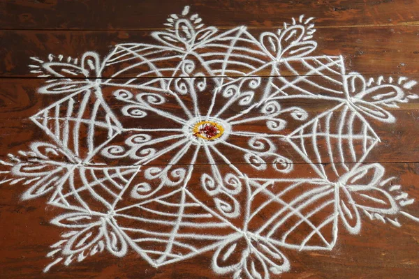 Rangoli India Principalmente Parte Sur India Durante Sankranthi Pongal —  Fotos de Stock