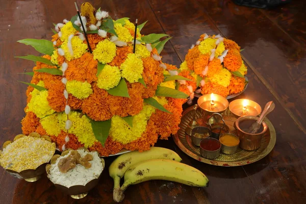 Colorful Flowers Stacked Create Bathukamma Specific Hindu God Worshiped South — Stock Photo, Image