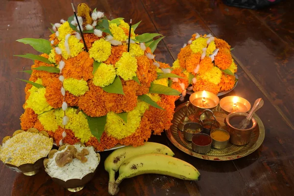 Colorful Flowers Stacked Create Bathukamma Specific Hindu God Worshiped South — Stock Photo, Image