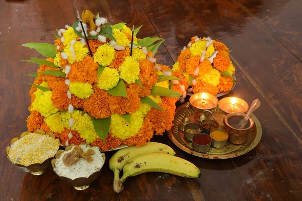 Colorful Flowers Stacked Create Bathukamma Specific Hindu God Worshiped South — Stock Photo, Image