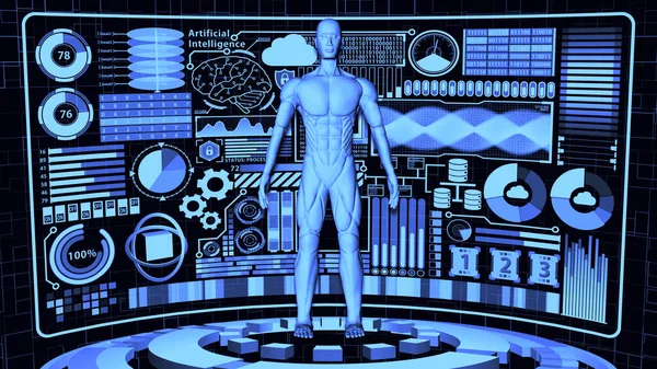 Fütürist Ayrıntılı HUD ve Dijital Daireler tabanlı İnsansı / İnsansı Yapay Zeka Robotu