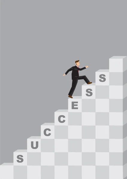 商人爬上台阶的成功阶梯 企业成功理念的创新载体阐释 — 图库矢量图片