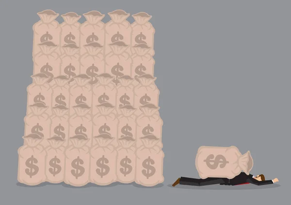 Profissão Negócios Deitada Bruços Chão Morta Por Saco Dinheiro Cartoon —  Vetores de Stock