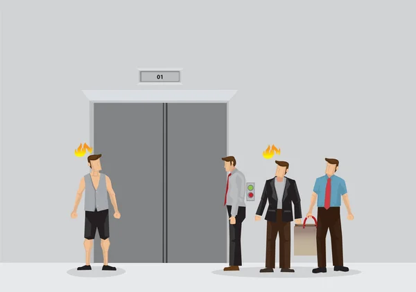 Illustration Vectorielle Groupe Frustrés Qui Attendent Ascenseur Dans Hall Isolé — Image vectorielle