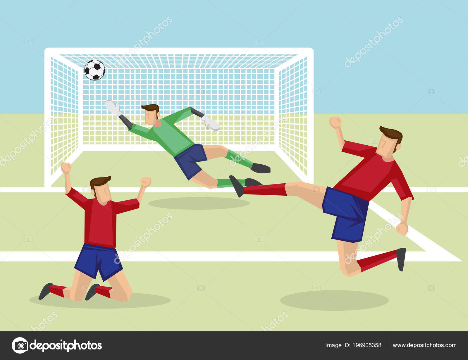 Exciting Scene Attacker Kicking Soccer Ball Net Score Victory Goalkeeper Stock Vector Image By C Hofred