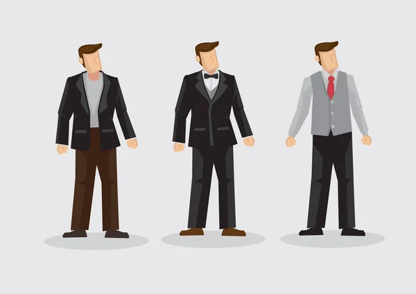 Conjunto Três Homens Dos Desenhos Animados Vestindo Roupa Formal Terno — Vetor de Stock