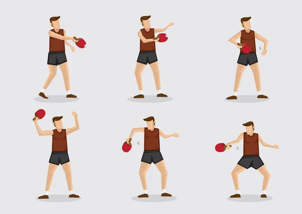 Conjunto Seis Personajes Dibujos Animados Vectoriales Deportista Tenis Mesa Acción — Vector de stock