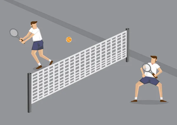 Векторная Иллюстрация Двух Теннисистов Играющих Игру Использованием Оранжевого Теннисного Мяча — стоковый вектор