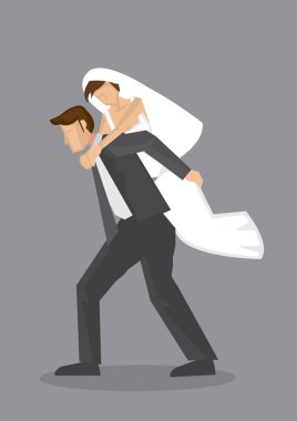 Damat Gelin onun arka planı gri arka plan üzerinde izole taşıyan çizgi film vektör çizim.