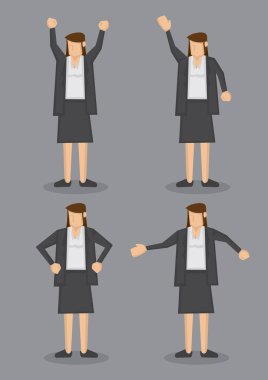 Resmi gri takım elbise dört pozlar gri arka plan üzerinde izole bir profesyonel görünümlü esmer vektör çizim.