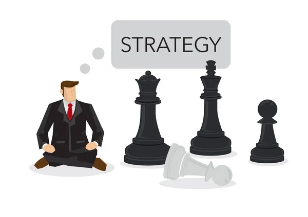 Stratejisinin Düşünme Satranç Tahtasında Siting Adamı Strateji Yönetimi Liderlik Stratejisi — Stok Vektör