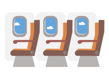 Ticari uçak kabin. Oturma sıraları koridorda aşağı. Beyaz arka plan ile vektör çizim.