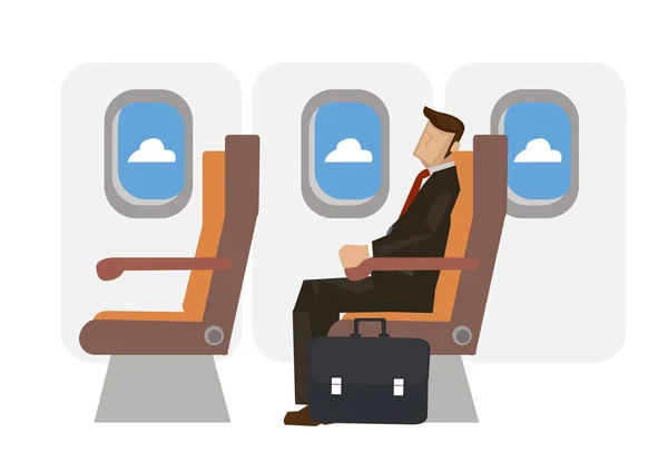 Businessman Sitting Aircraft Cabin His Business Travel Vector Cartoon Illustration — Stock Vector