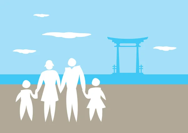 Vacanza in famiglia in Giappone Vector Illustration — Vettoriale Stock