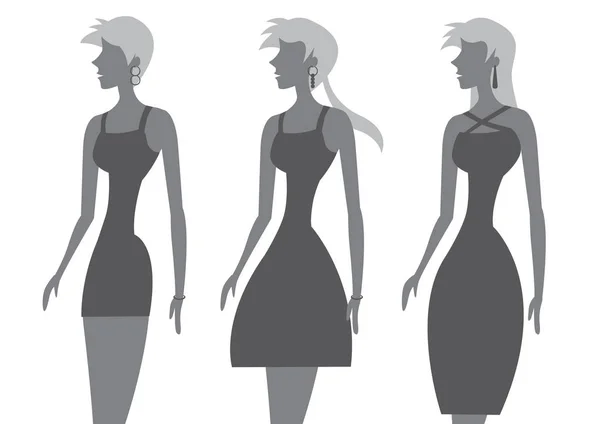 Fashion modeller i snygg svart klänning vektorillustration — Stock vektor