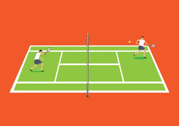 Zwei Tennisspieler bei einem Spiel im Tennisplatz Cartoon-Vektor — Stockvektor