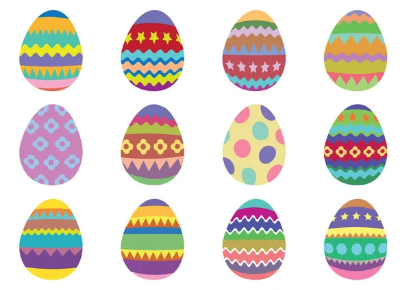 一套12个五颜六色的复活节彩蛋在白色背景 — 图库矢量图片