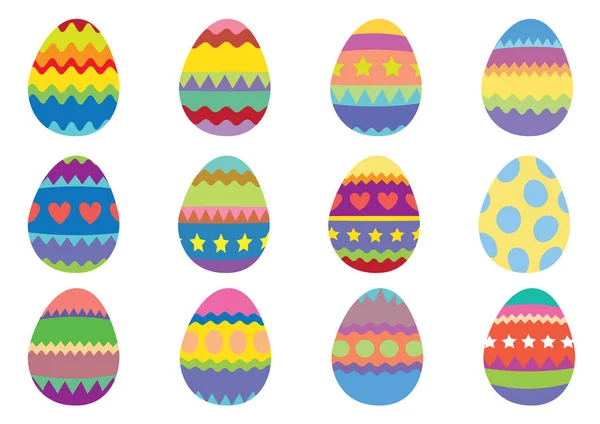 Набор из 12 красочных пасхальных яиц на белом фоне — стоковый вектор