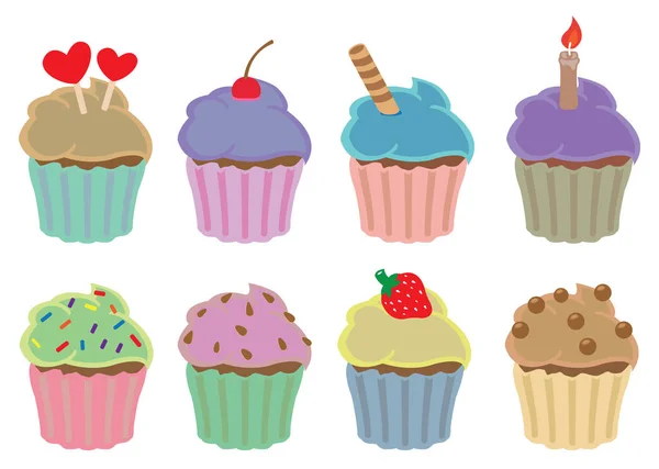 Colorful Cupcakes Vector Design Elements — Stock Vector